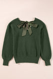 Jungle Green Lantern Sleeve V Neck Knot Back Sweater