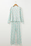 Green Santa Claus Striped Print Loose Fit Two Piece Lounge Set